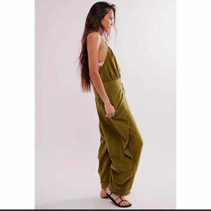 Free People The Palmer Olive Green Utility Wide Barrel Jumpsuit